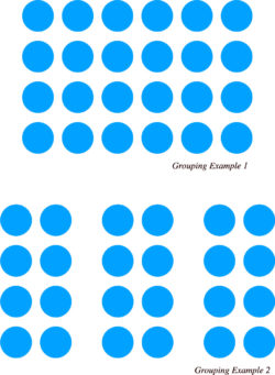 Two examples of circles appearing as one and multiple groups based on their proximity to one another.